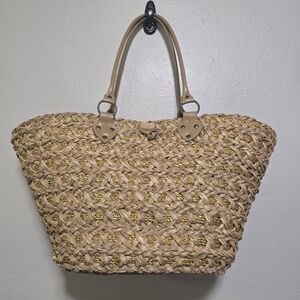 Woven Tan And Gold Tote Bag